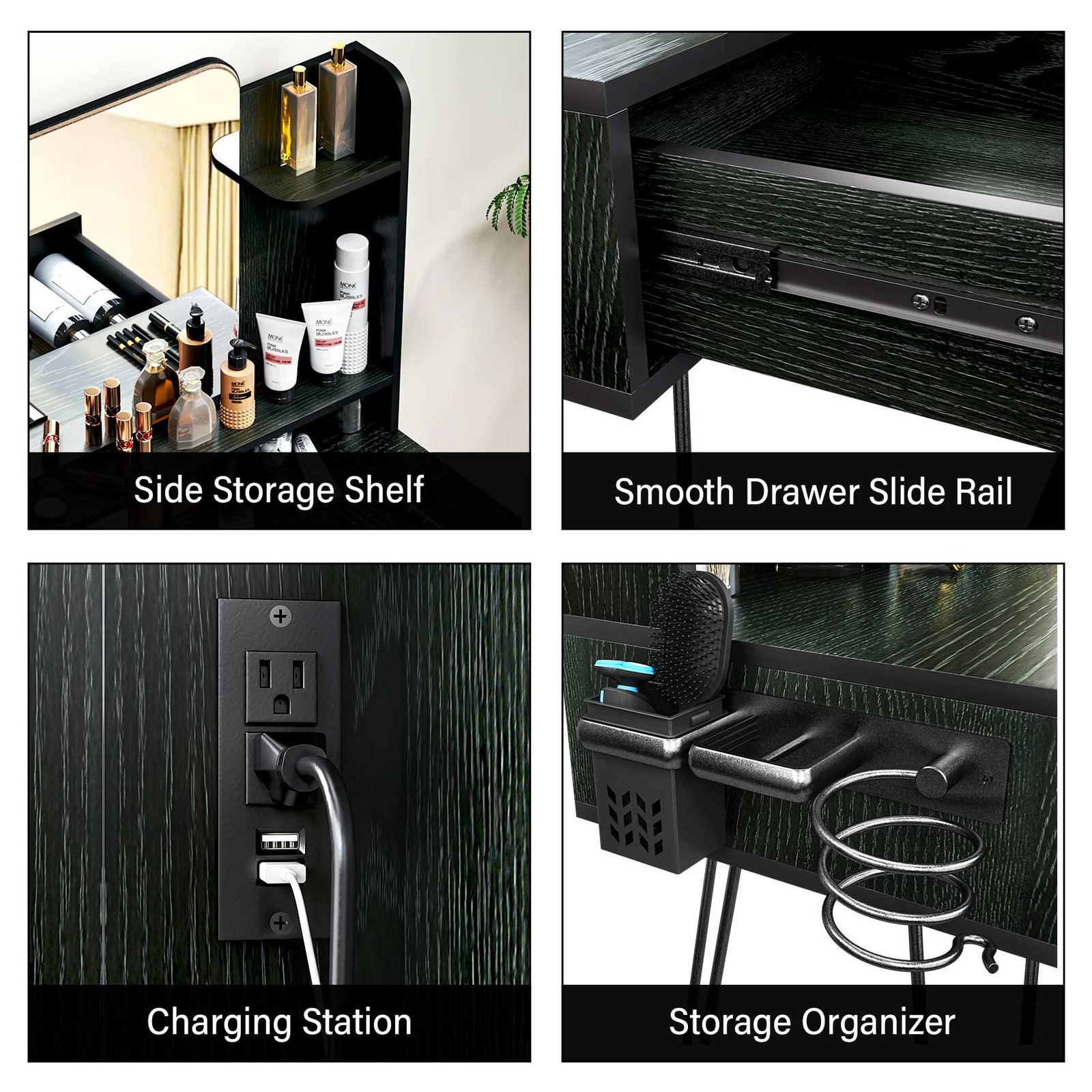 Makeup Vanity Table Set with Charging Station + vanity Stool Dressing Table Desk