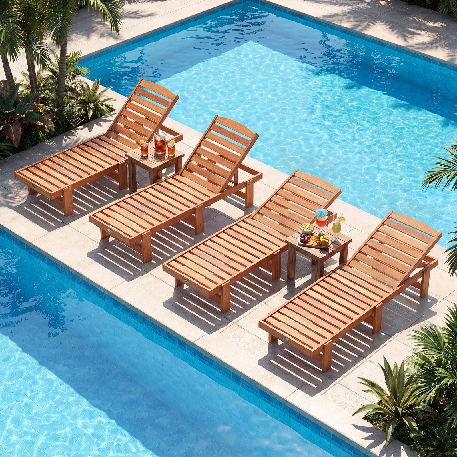 Patio Chaise Lounge Chair, Solid Wood Outdoor Recliner with Adjustable Backrest