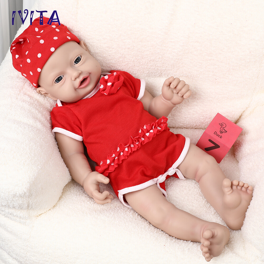 IVITA 18'' Soft Silicone Reborn Baby Girl Newborn Silicone Doll Mouth Open
