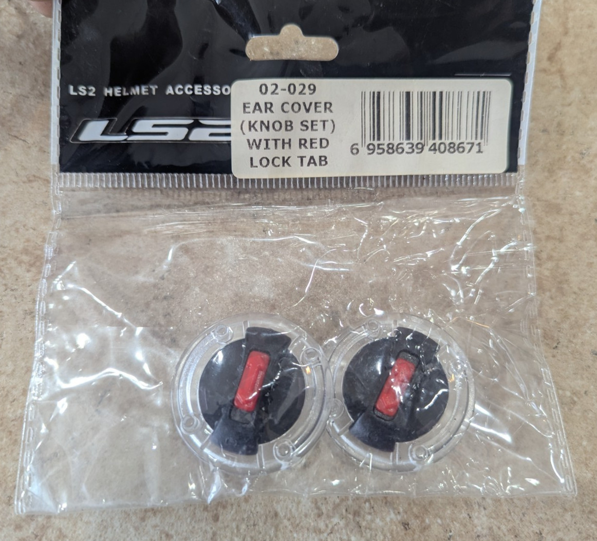 LS2 Helmet Quick Change Knob Set With Lock Tab Red Clear Ear Cover NOS Helmets
