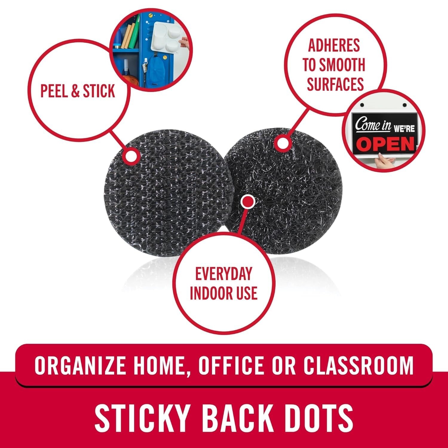 VELCRO® Brand Stick-On Dots- 3/4" Inch Diameter Circles - (10 Sets Hook & Loop)