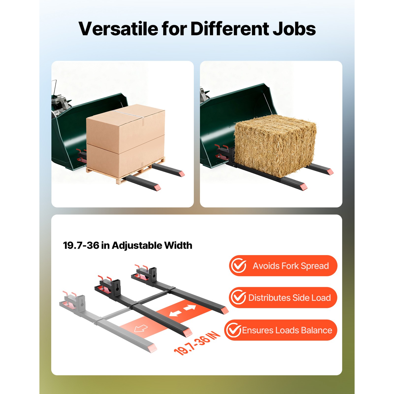 Uimoso 60 inch 4000 lbs Clamp On Pallet Forks, Tractor Forks with Stabilizer Bar