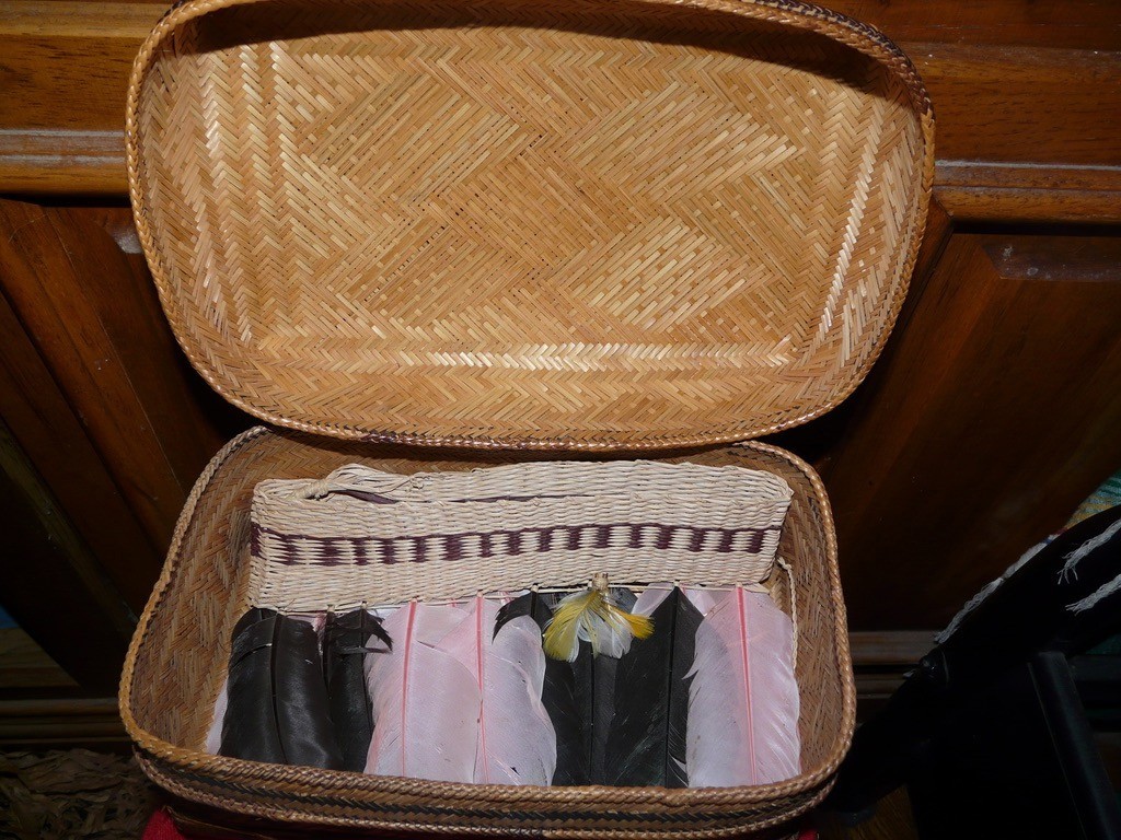 WAIWAI BRAZIL AMAZON INDIAN SHAMAN BASKET WITH HEADDRESS