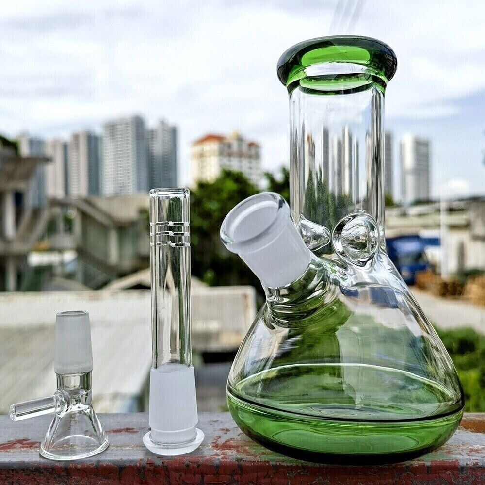 Small 6" Green Glass Bong Thick Smoking Water Pipe Beaker Bubbler W/Bowl USA
