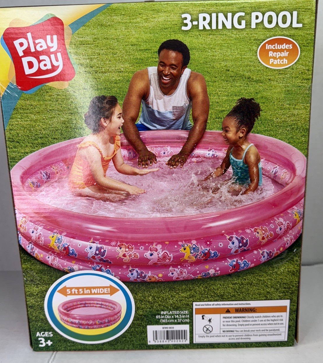 NEW Play Day 3 Ring Pool Repair Patch 5 ft 5 In Wide Pink Age 3+