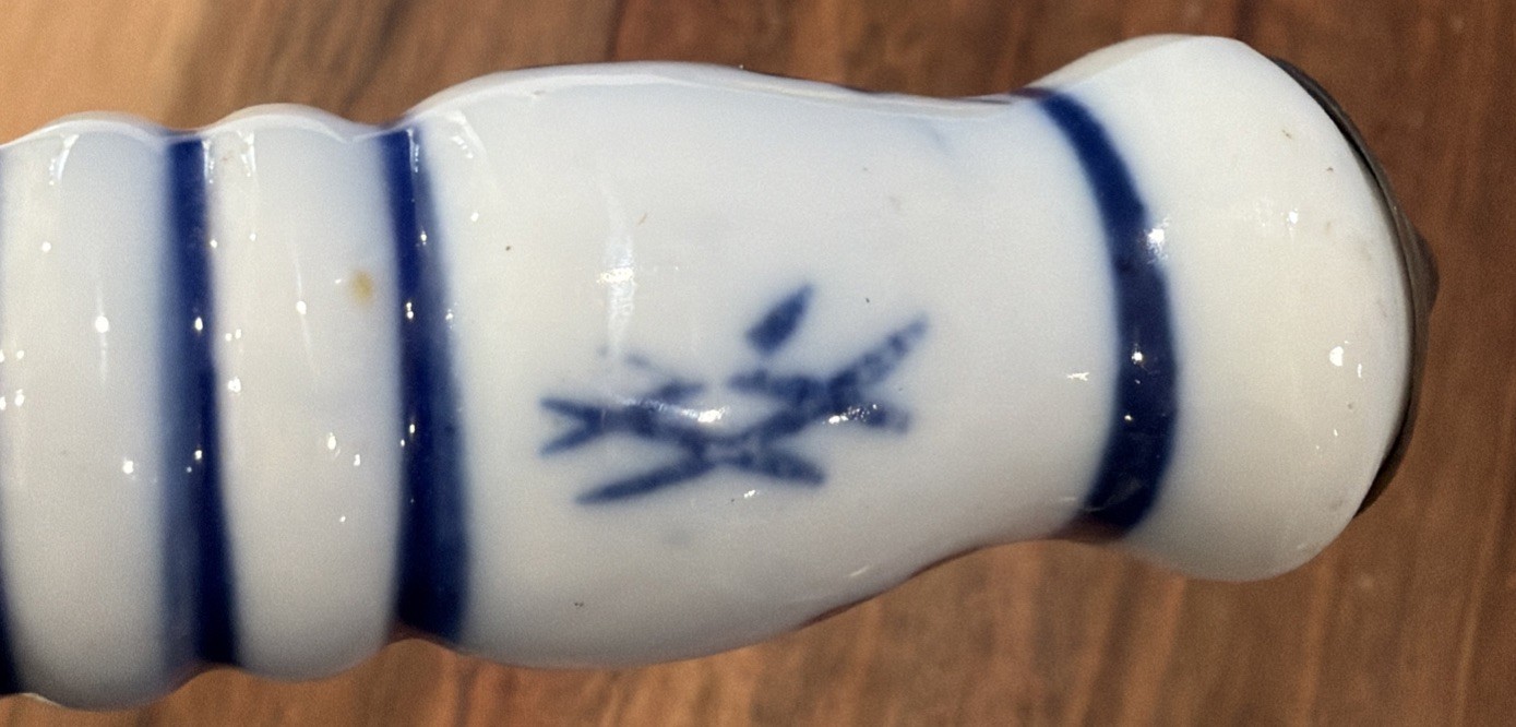 vintage delft blue and white ceramic handle, found on copper kettles, teapots