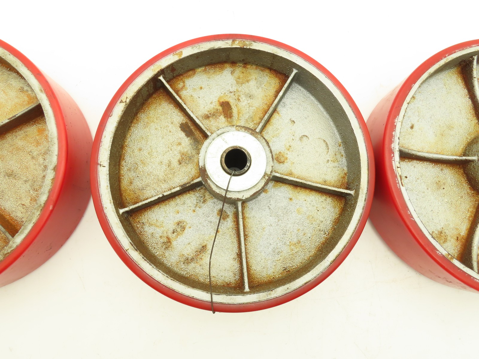 10" x 2.5" Red Poly Metal Wheel 3/4" Bore Lot of 3