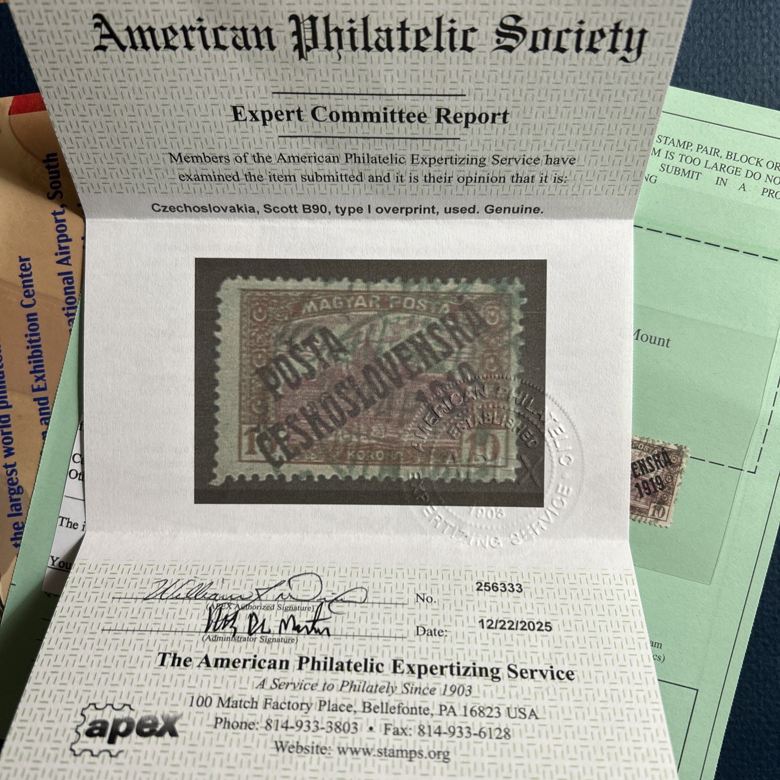 Czechoslovakia #B90 Type I Overprint used with Certificate.