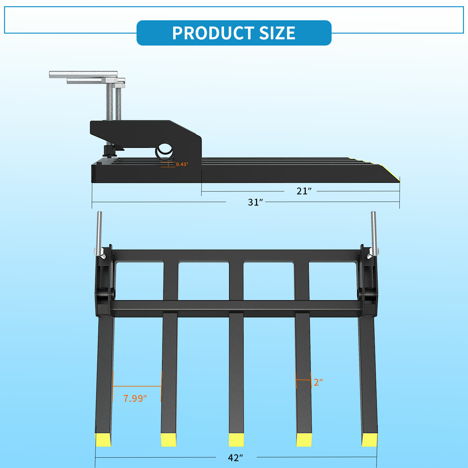 42" Clamp Debris Forks Tractor Skid Steer Loader Bucket Pallet Forks Heavy Steel
