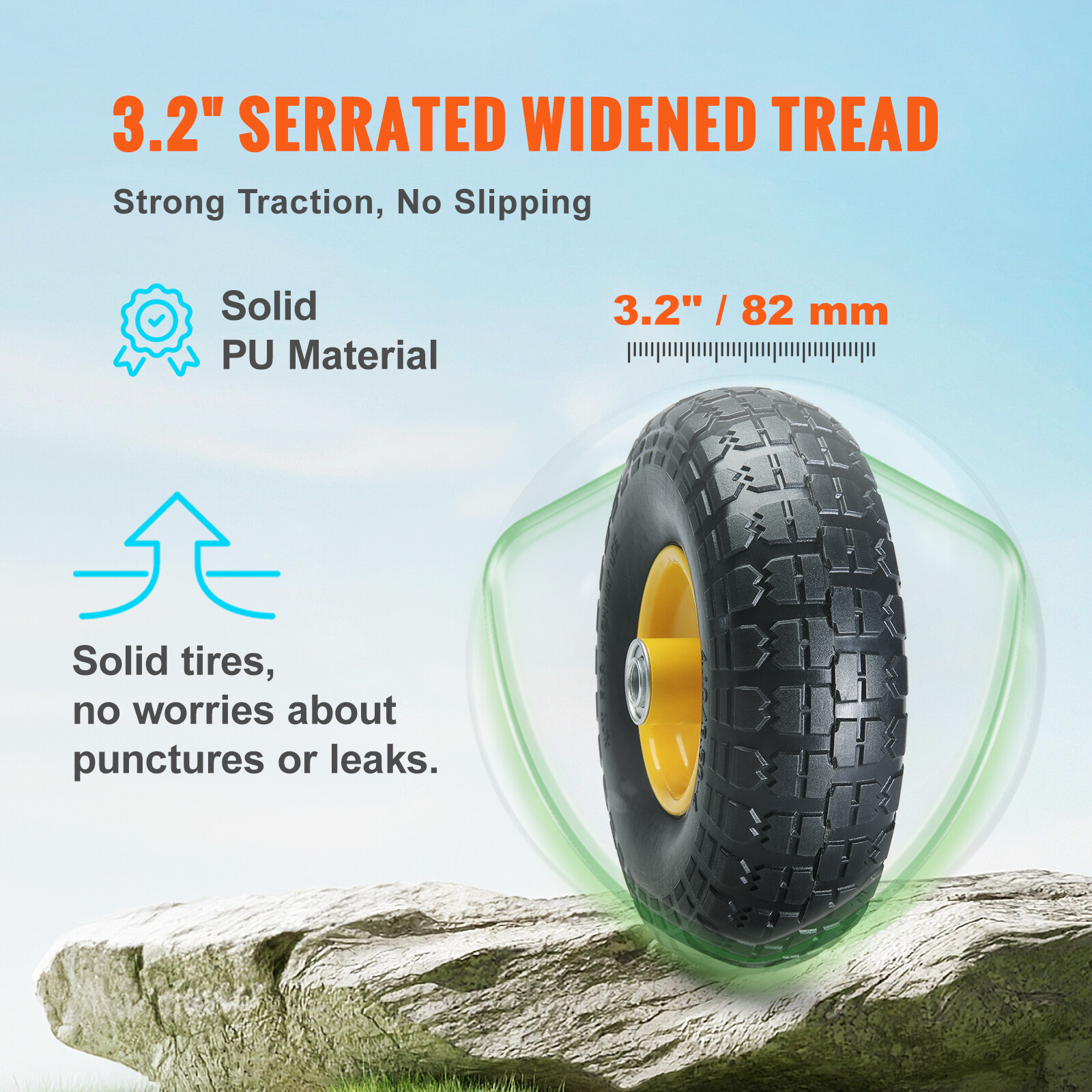 VEVOR Solid PU Run-Flat Tire Wheel Flat Free Tubeless Tire 10" 2-Pack 400 lbs
