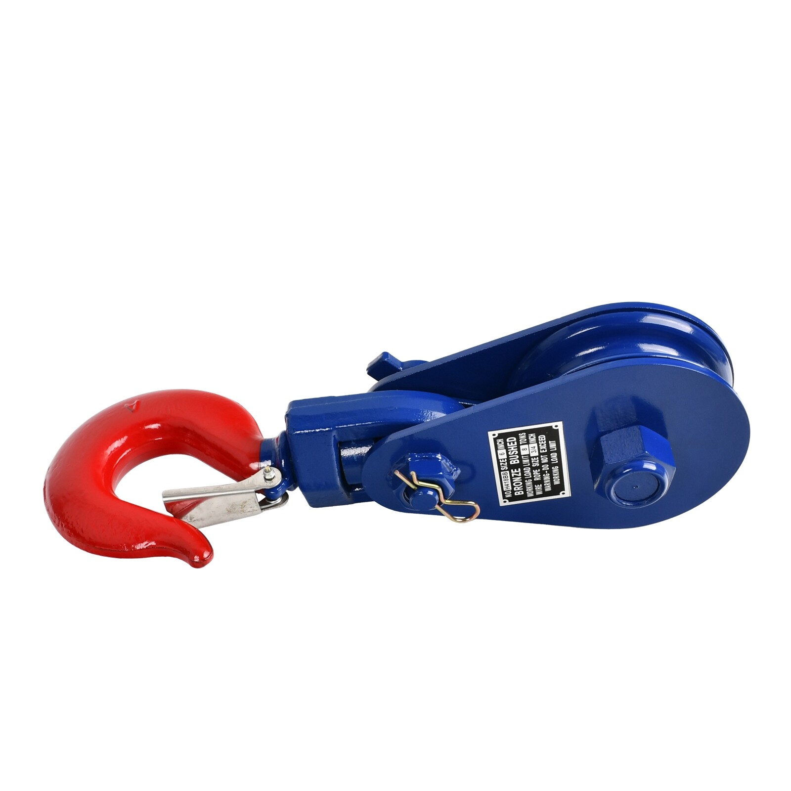 8 Ton Snatch Block with Swivel Hook & Safety Latch 6" Sheave, 3/4" Wire Rope