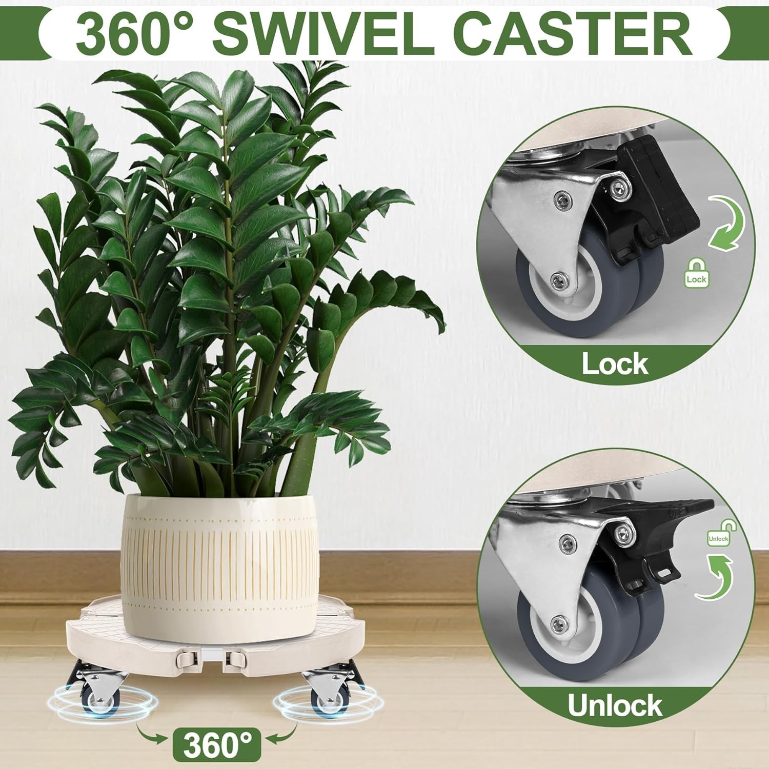 Plant Caddy Stand with 360° Wheels Adjustable 15-22 Inch Rolling Stand Heavy ...