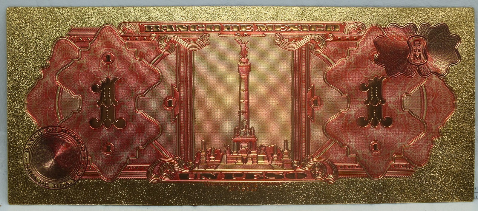 1969 Mexico 1 Peso Aztec Calendar Novelty 24K Gold Foil Plated Note Bill - GFN67