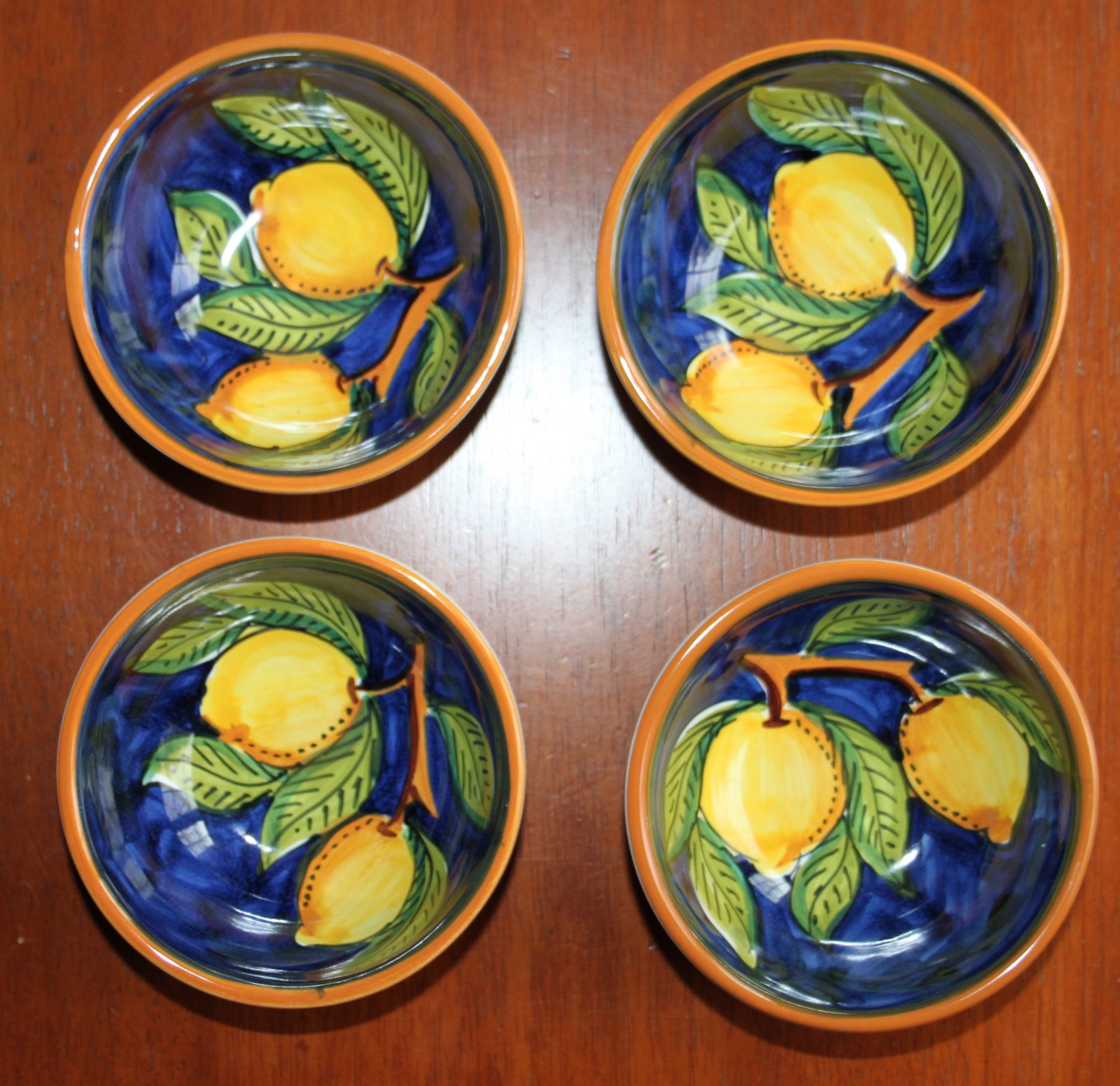 Ravello Italy Hand-Painted Lemon Bowls – Cobalt Blue Majolica Style – Set of 4