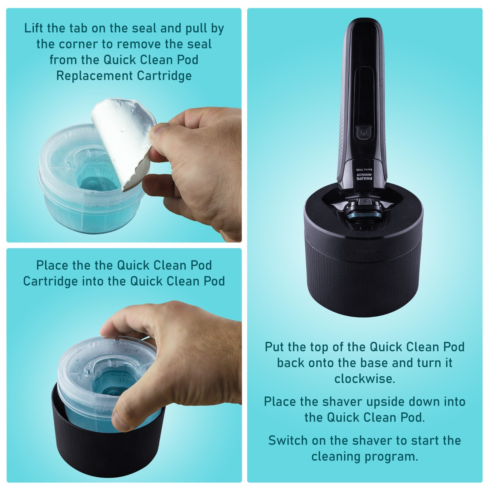 Quick Clean Pod Replacement Cartridge Compatible with Philips Norelco, 4 pack