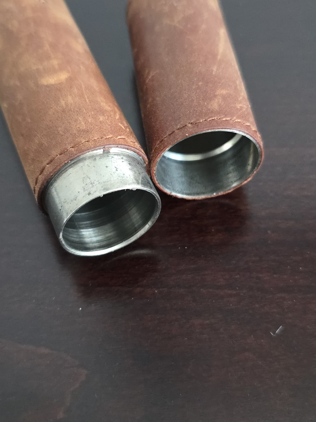 Rare Tommy Bahama Brown Leather Cigar Tube Case Stainless Steel Interior