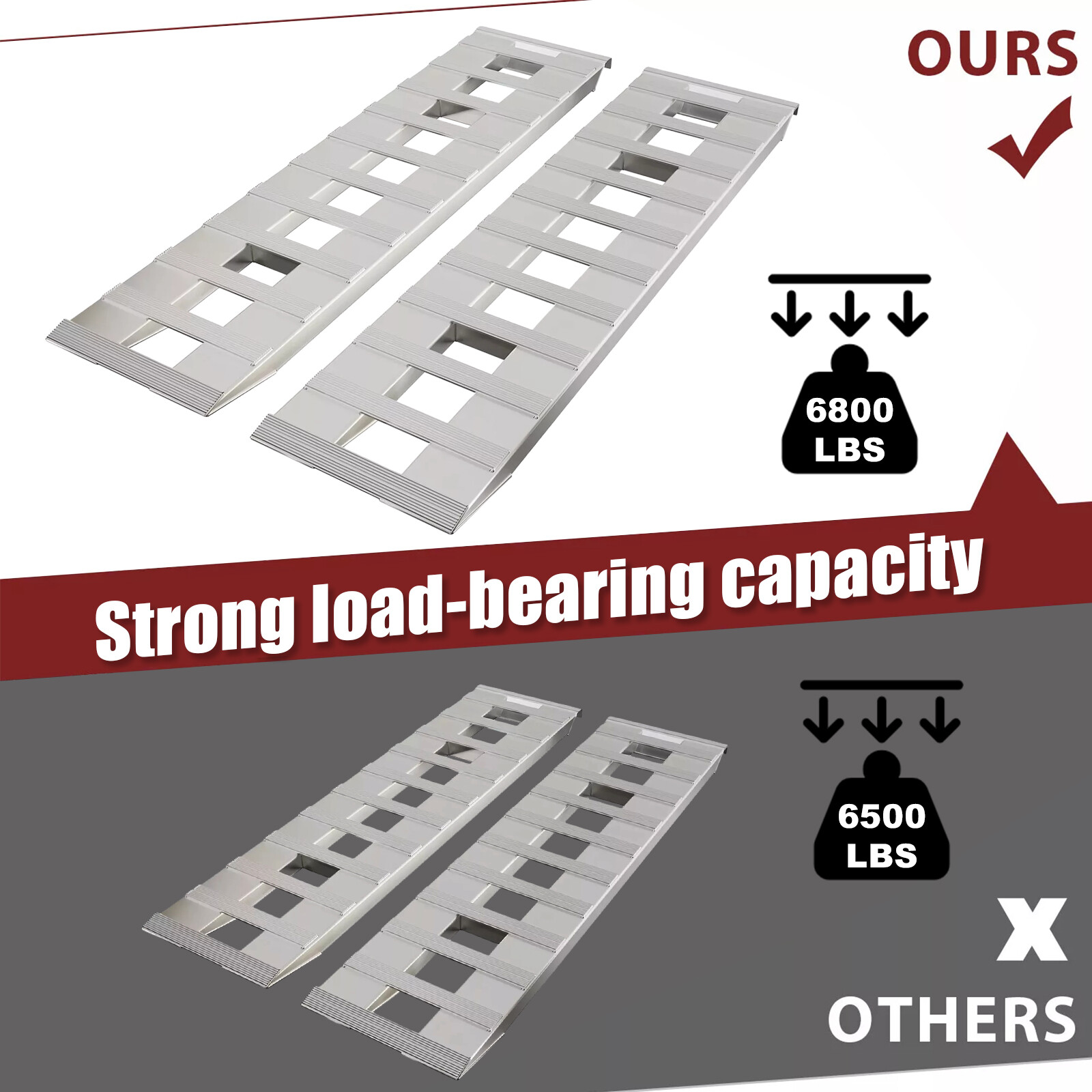 Pair Aluminum 6800LBS Hook End Ramps For Truck Car Auto Trailer 60''X15''