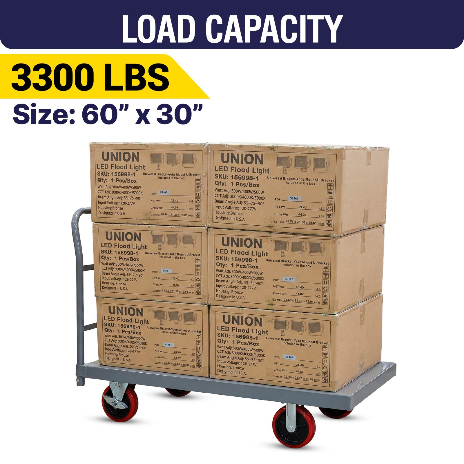 Flatbed Platform Cart Industrial Dolly Heavy Duty 60” x 30” Hand Push 3300 LB