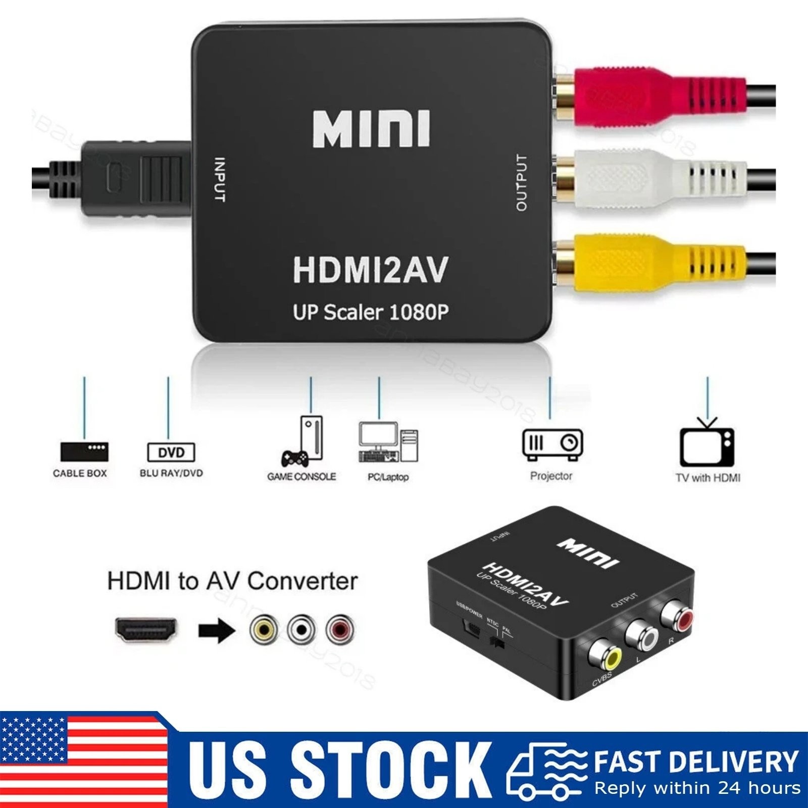HDMI To RCA AV Adapter Converter Cable CVBS 3RCA 1080P Composite Video Audio