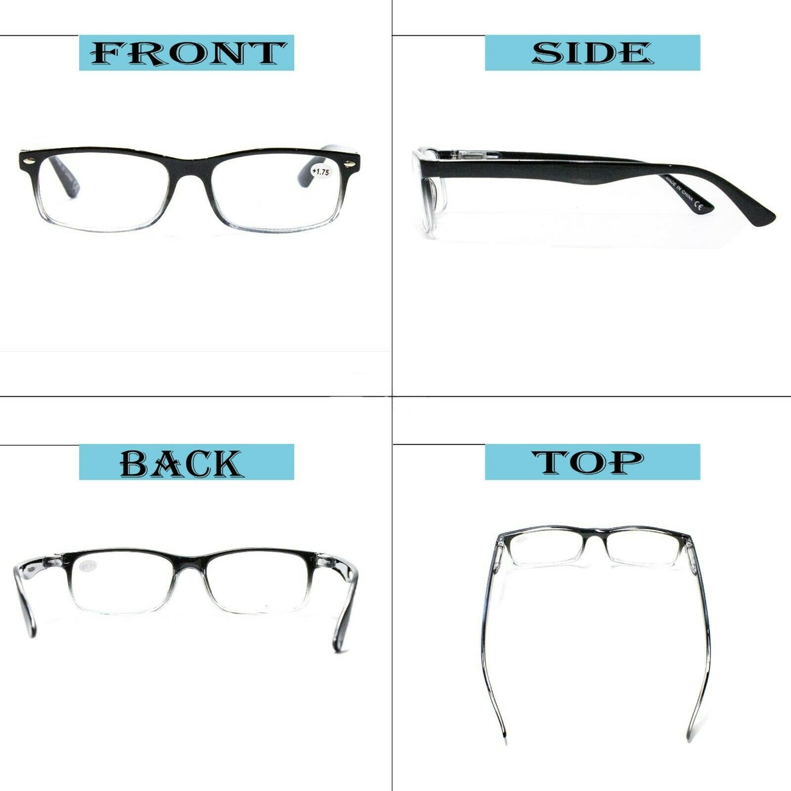 4 Pair Rectangular Spring Hinge Power Reading Reader Glasses For Mens Womens 1-3