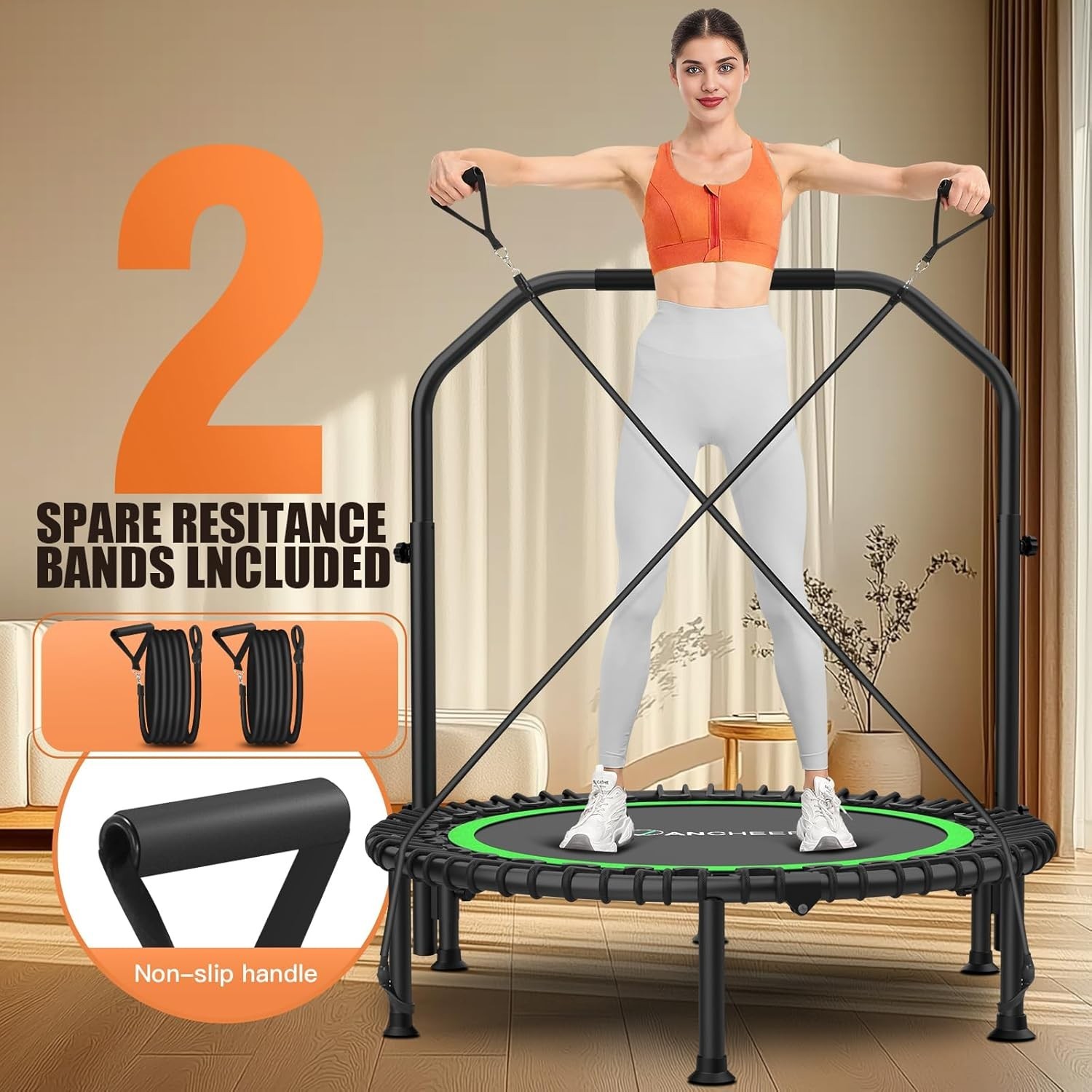 40" Foldable Mini Trampoline with Bungees, Fitness Trampoline Max Load 450lbs US