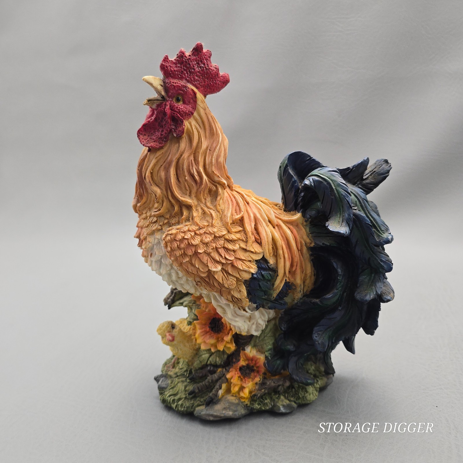 Vintage Resin Rooster and Hen Animal Figurines Farmhouse Decor 2 Pcs 9 in