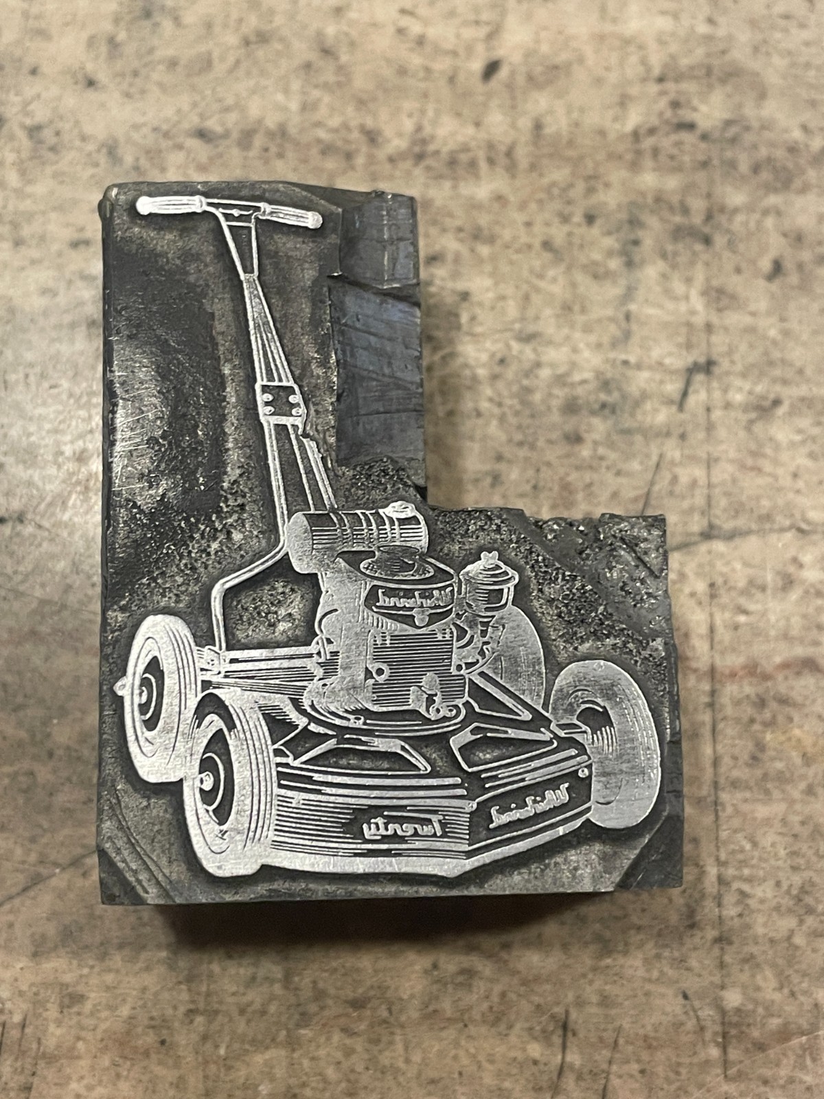 Printing Letterpress Printers Block Vintage Whirlwind Lawn Mower (1662)