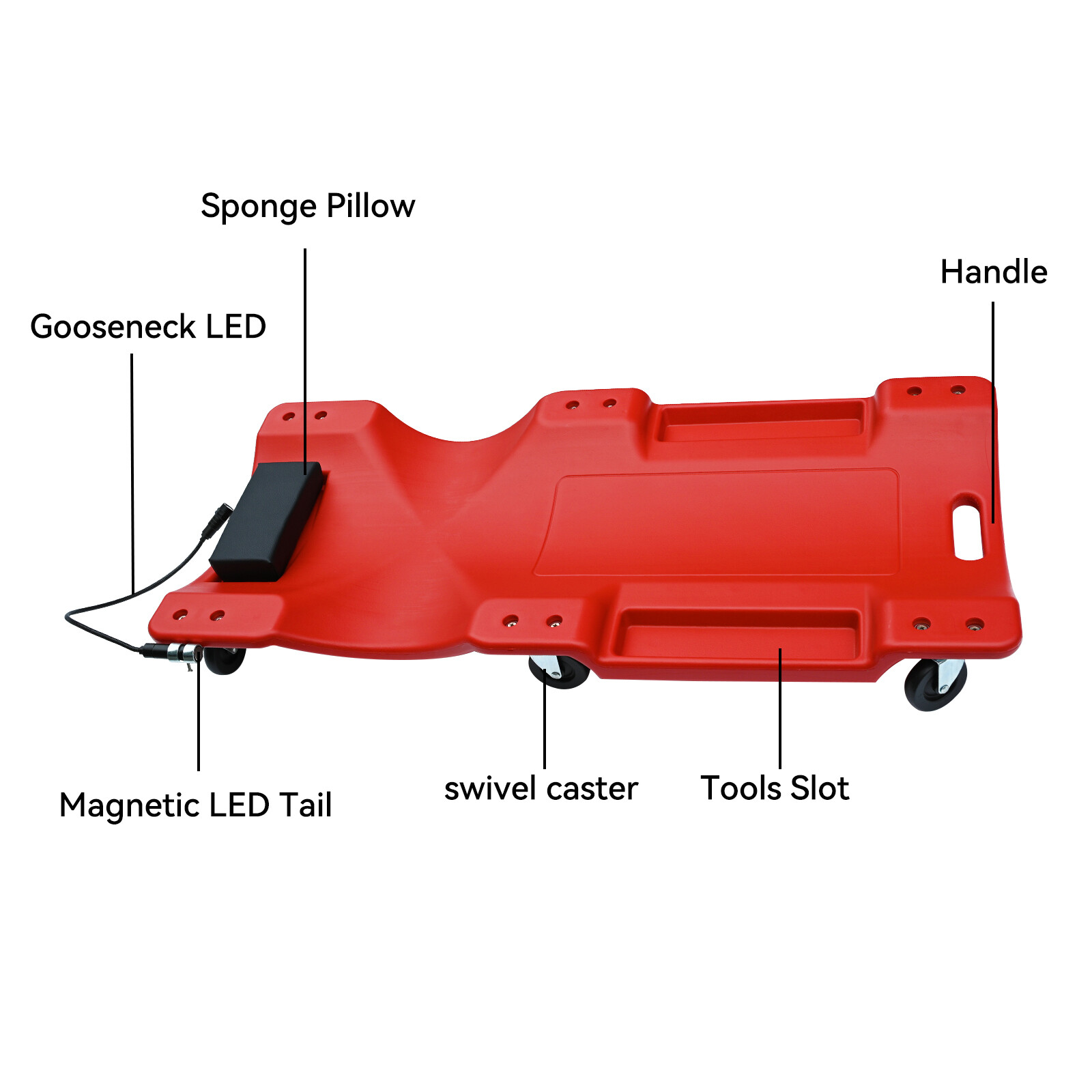 40" Low Profile Mechanic Creeper LED Light Auto Repair Automotive Rolling Garage