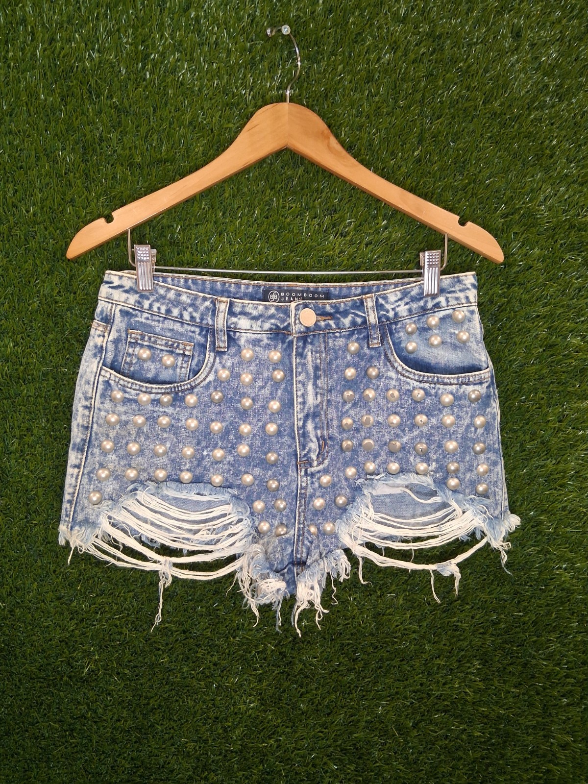 Boom Boom Jeans Studded Denim Shorts Size 11 Junior Acid Wash 100% Cotton...