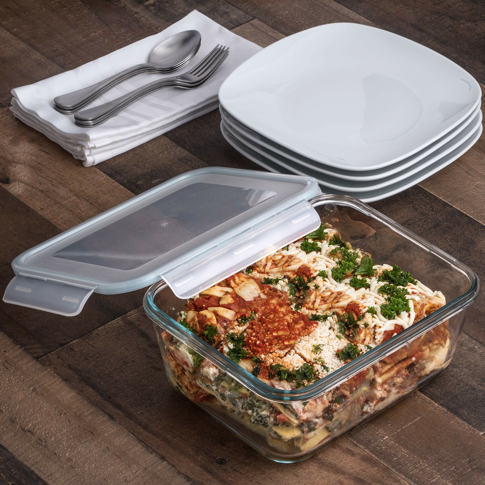 14 Cup/ 112 oz LARGE Glass Food Storage Container with Locking Lid. Ideal for...