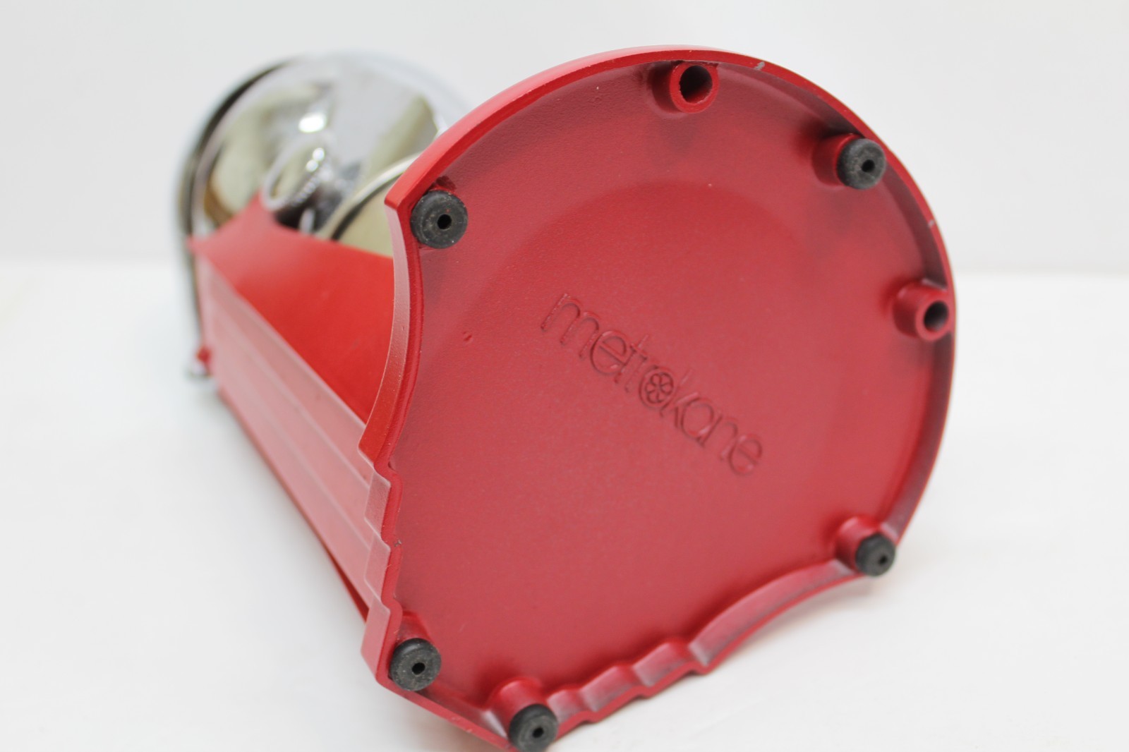 Retro Metrokane Ice-O-Mat Manual Ice Crusher Chrome & Red Hand Crank