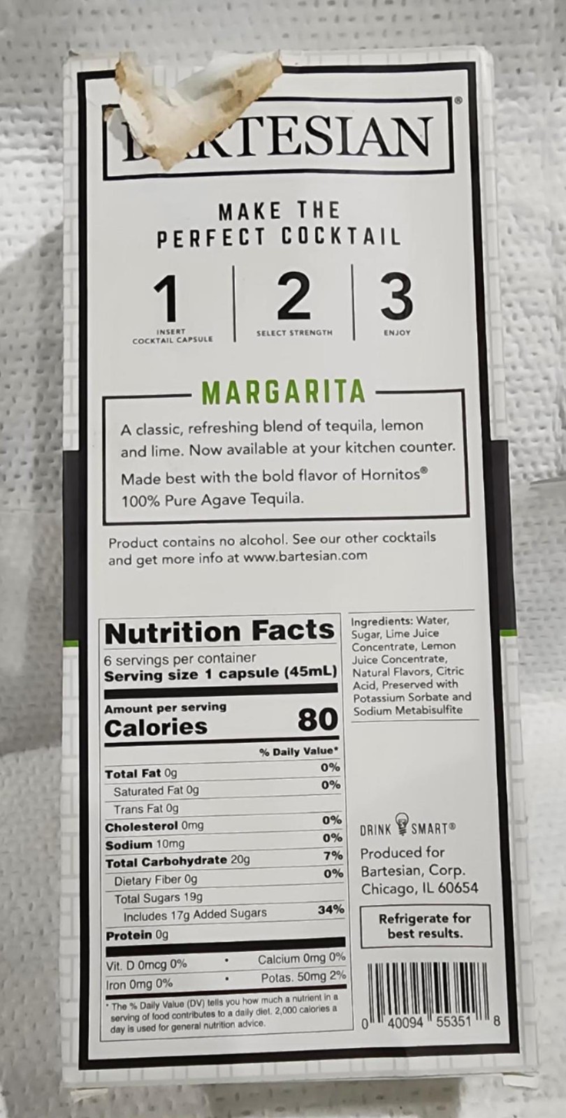 Bartesian Margarita Cocktail Mixer Capsules, Pack of 6 Cocktail Capsules BB 4/24