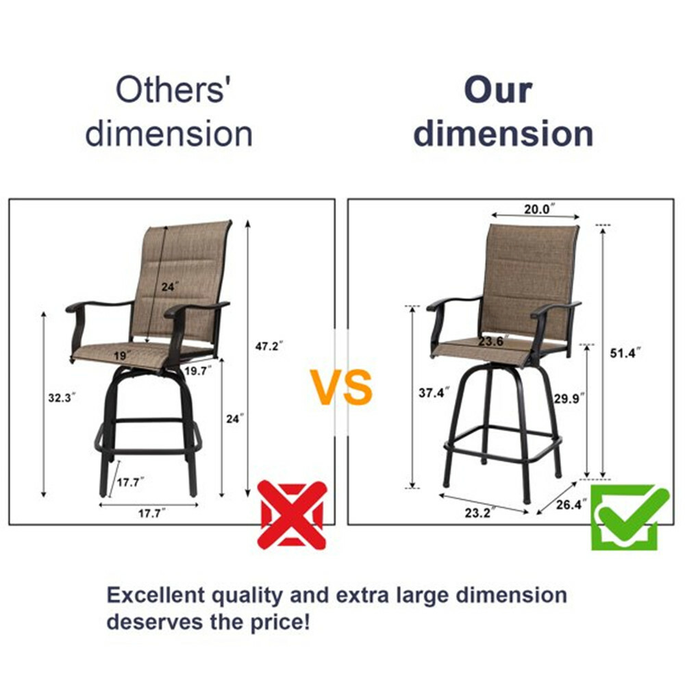 Outdoor Swivel Bar Stools Set of 2 Kitchen Bar Height Patio Chairs Furniture Set
