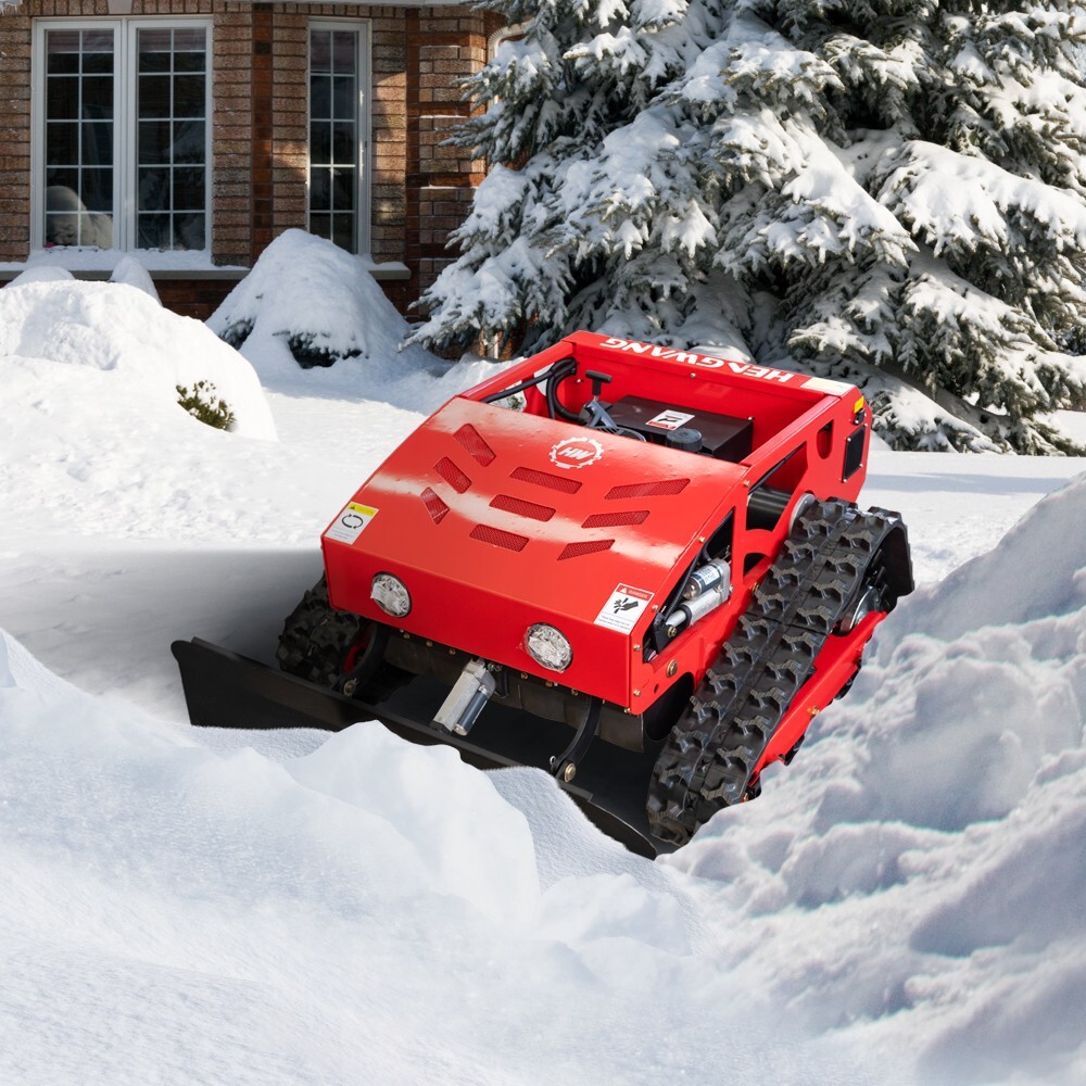 Remote control lawn mower, crawler type non-slip gasoline with snow pusher