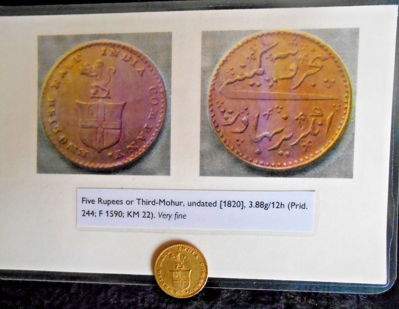 SHIPWRECK treasure GOLD 5 RUPEE coin MOHUR EAST INDIA CO ship FAME wreck 1819/20