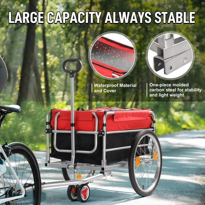 Bicycle Cargo Trailer with 20” Tires,Pull Handle, Waterproof for Easy Transport