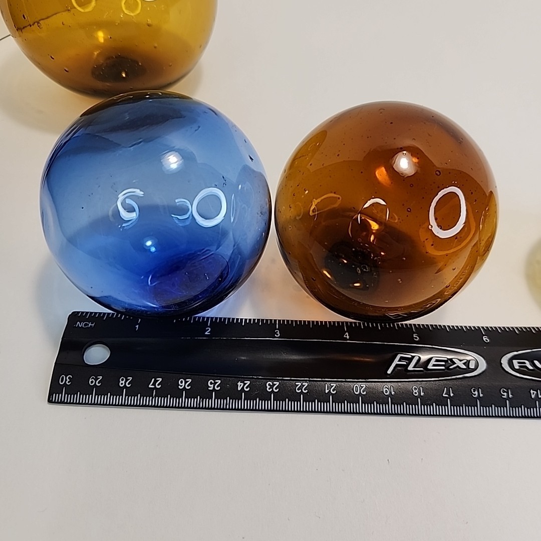 Vintage Japanese Fish Net Floats Hand Blown Glass Lot of 4
