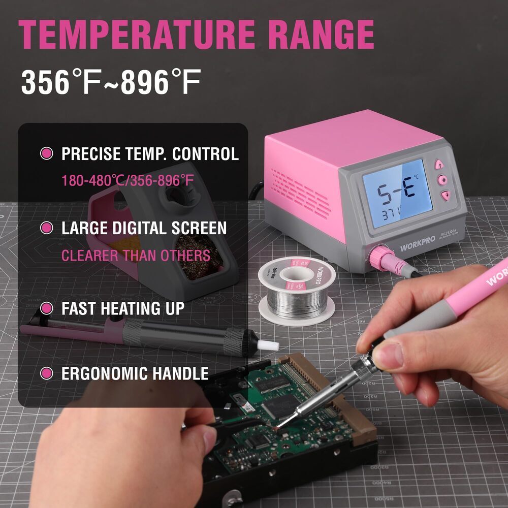 WORKPRO 60W Soldering Iron Kit Digital Display Soldering Station for Repair USA