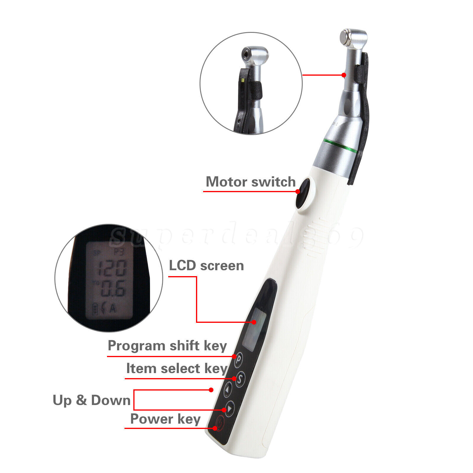 Dental Cordless LED Endo Motor Endodontic​ Treatment 16:1 Contra Angle Handpiece