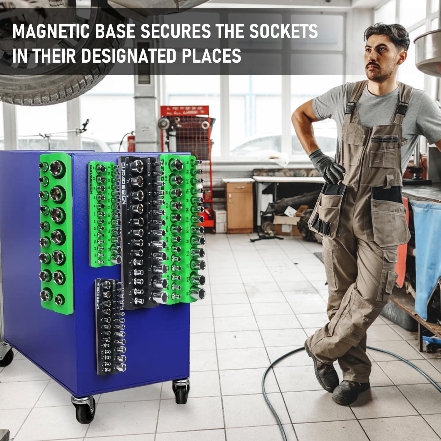 8PCS Magnetic Socket Organizer Set, Magnetic Socket Holder, 1/4", 3/8", 1/2" ...