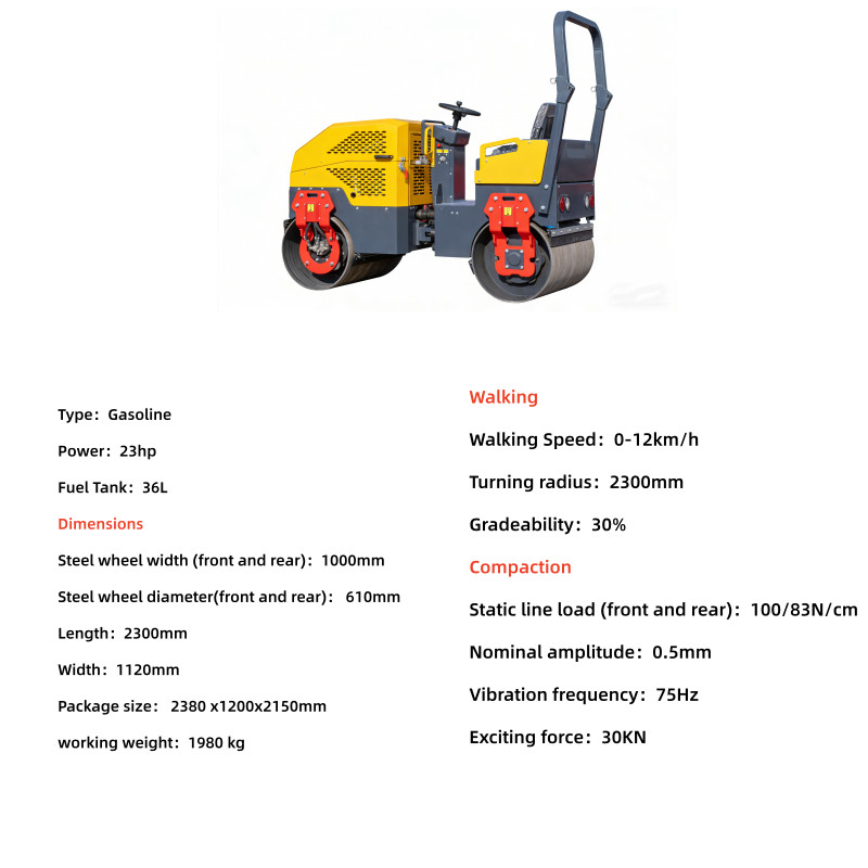 2Ton Road Roller Tandem Smooth Drum Vibratory Road Roller Soil Asphalt Compactor
