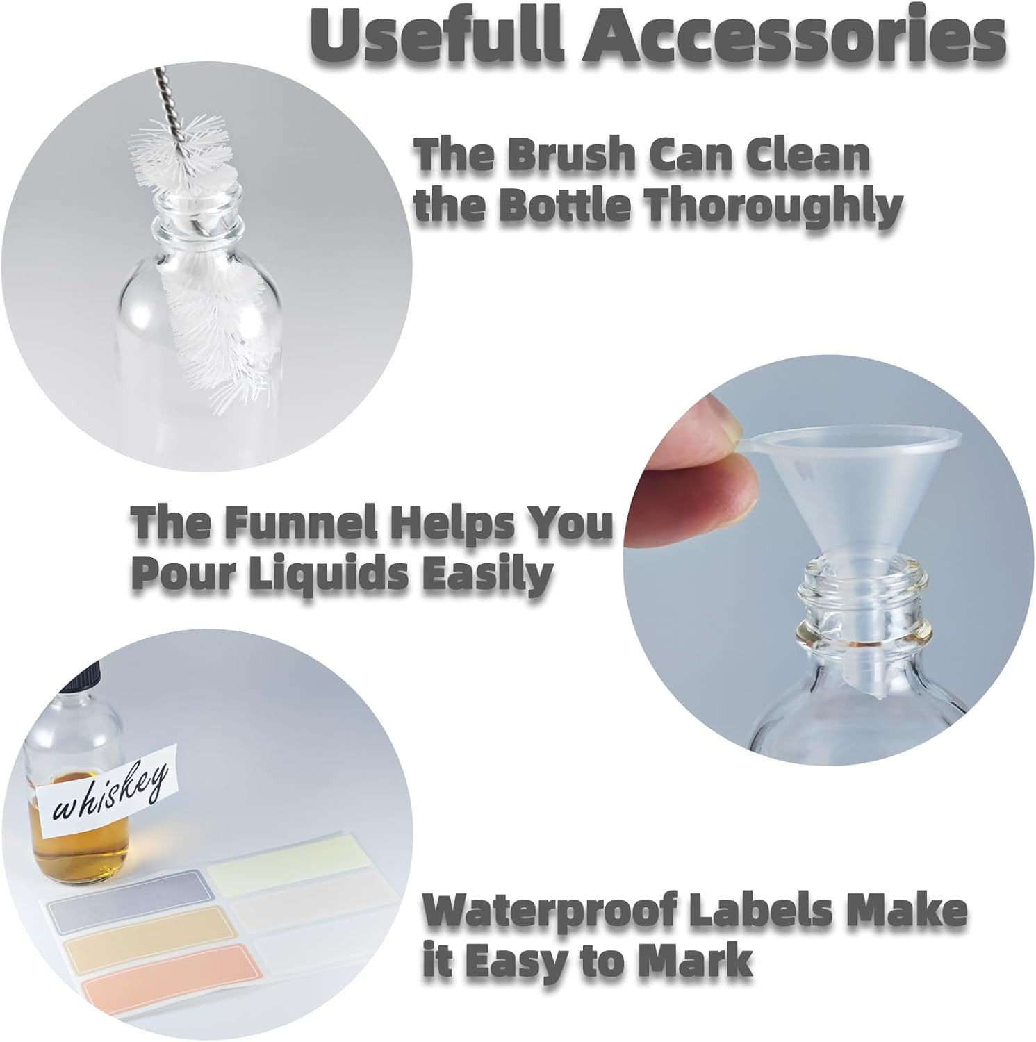 6 Pack 2Oz Shot Bottles with Caps, Leak-Proof 60Ml Small Clear Glass Bottles wit