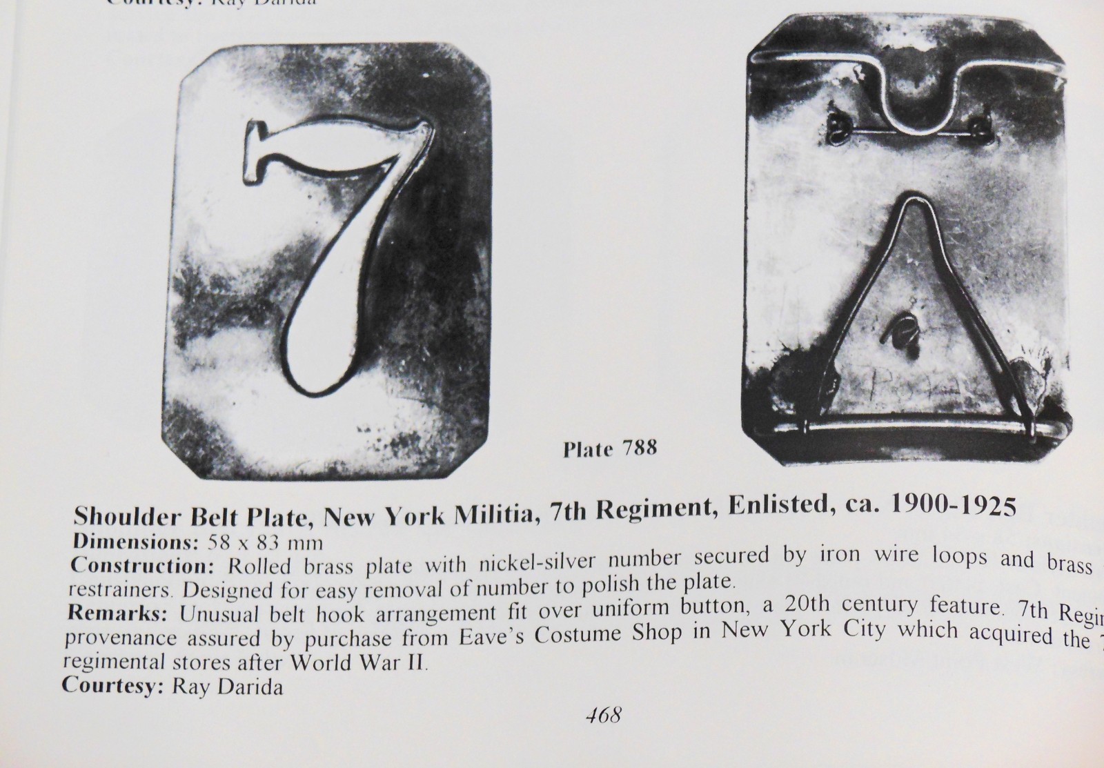 Original 7th NY Militia Regt Shoulder Belt Plate with belt hook (# 2468)