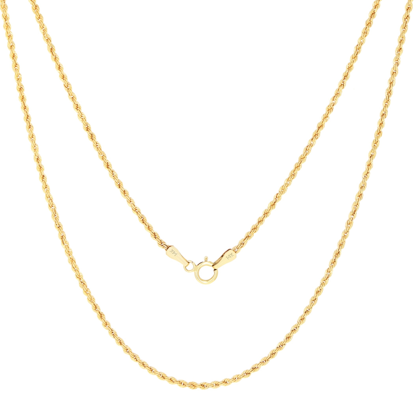 14K Yellow Gold Diamond Cut Rope Chain Necklace 1.5mm - 5mm, Men Women 16"- 30"