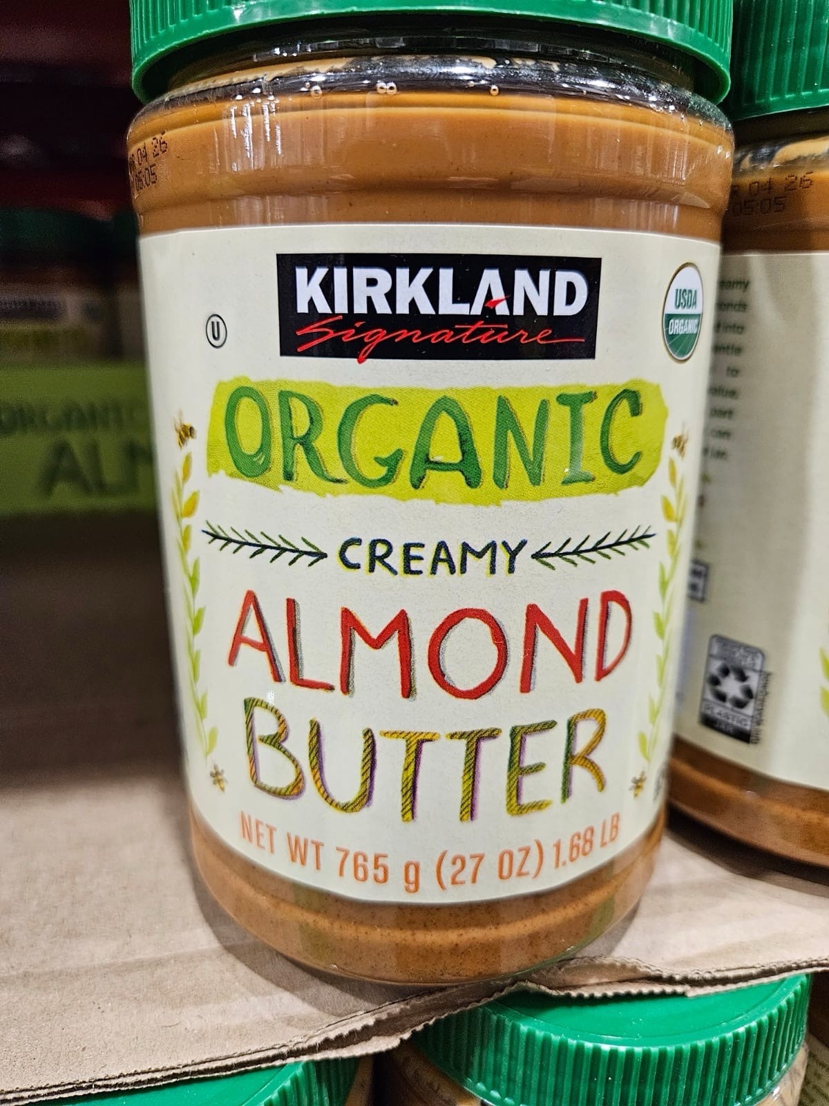 Kirkland Signature Organic Creamy Almond Butter, 27 Ounce (2 PACK) Kosher,