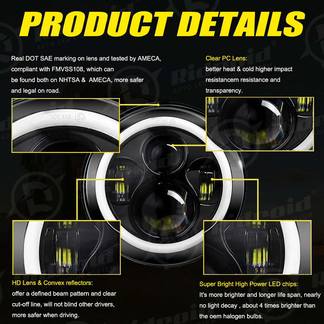 Halo 7" LED Headlight &Fog Light For Harley-Davidson Electra Glide Ultra Classic