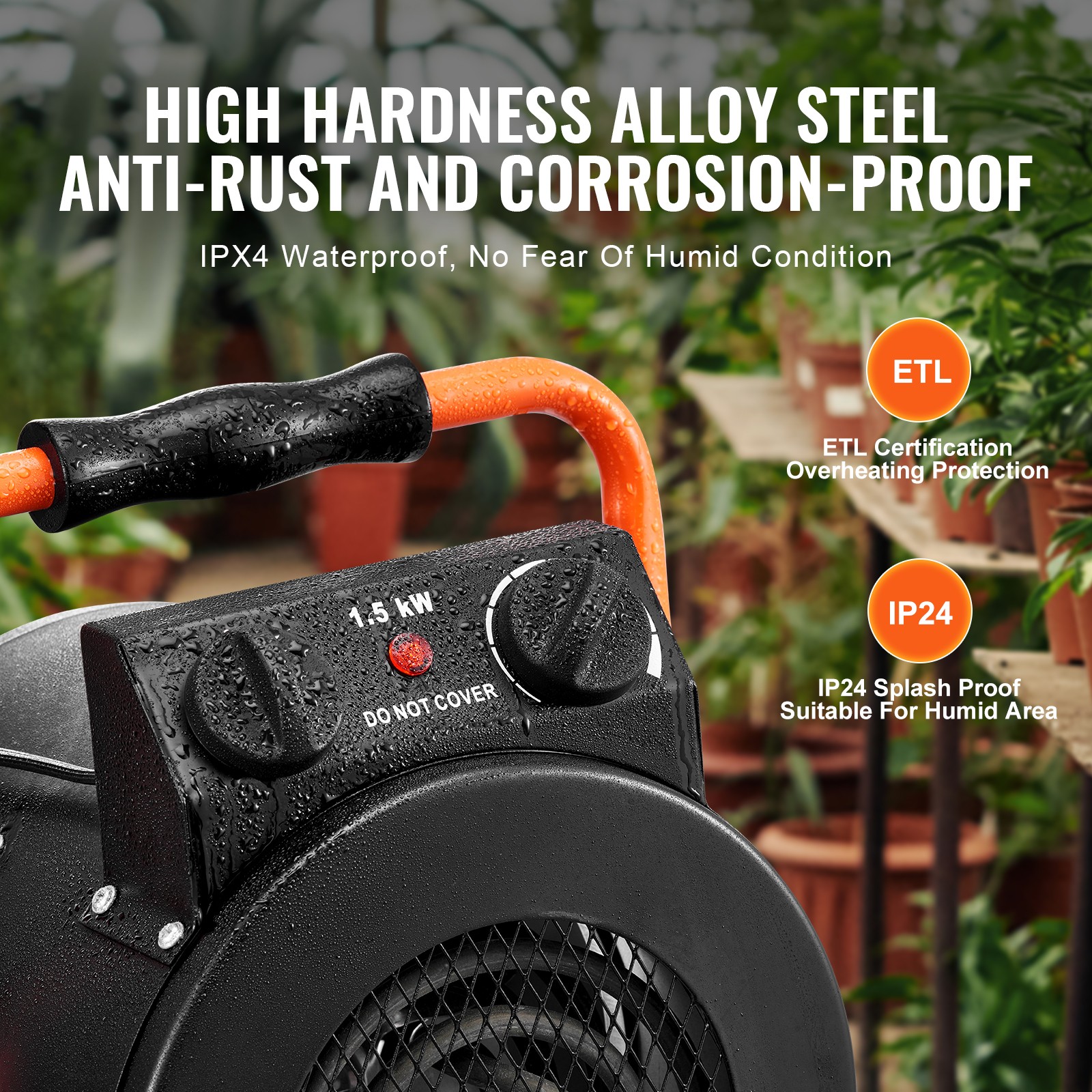 VEVOR Greenhouse Heater with Thermostat 1500W Fast Heating Overheat Protection