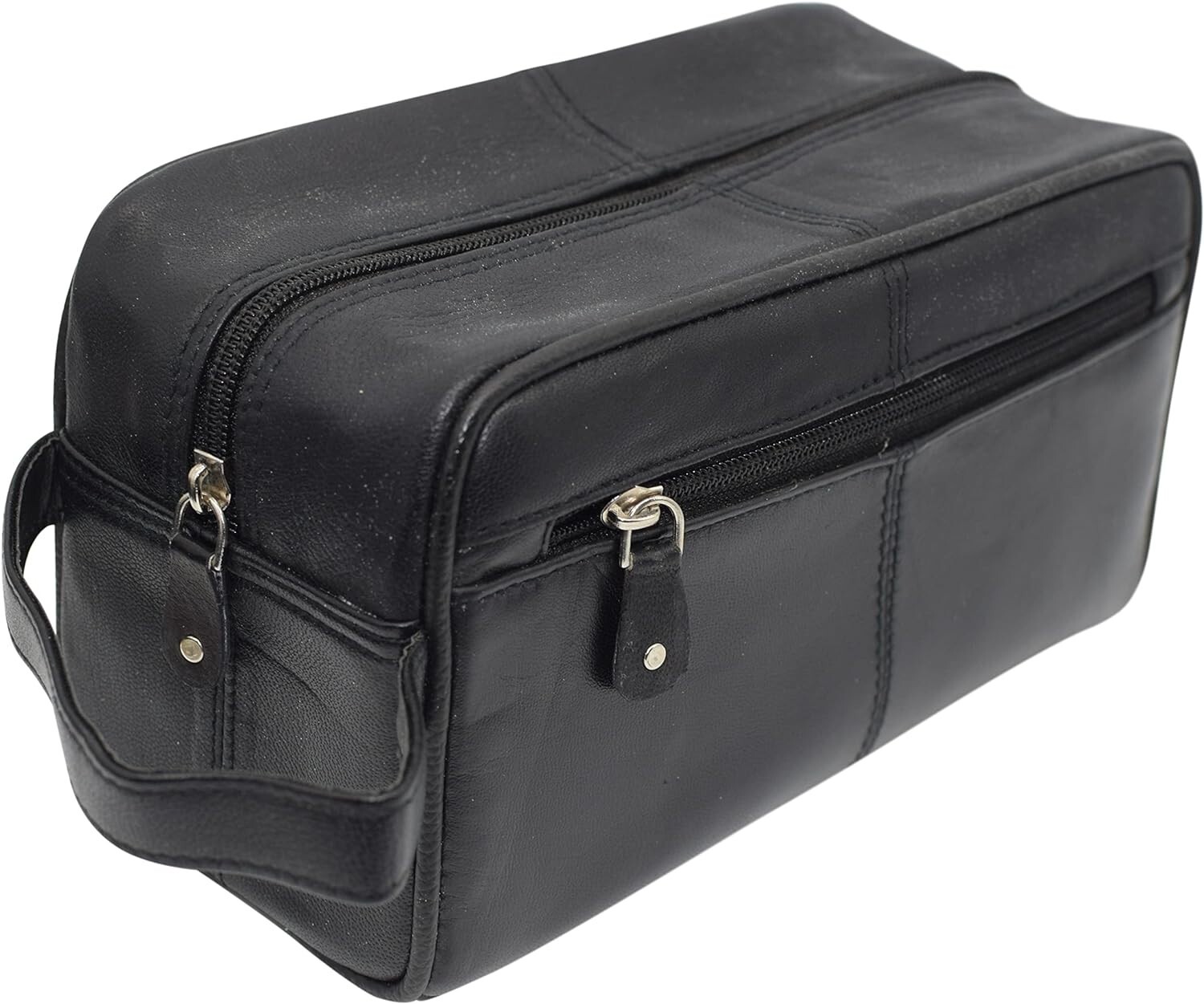 Black Leather Travel Toiletry Bag Zipper Case Organizer Shaving Portable Dopp