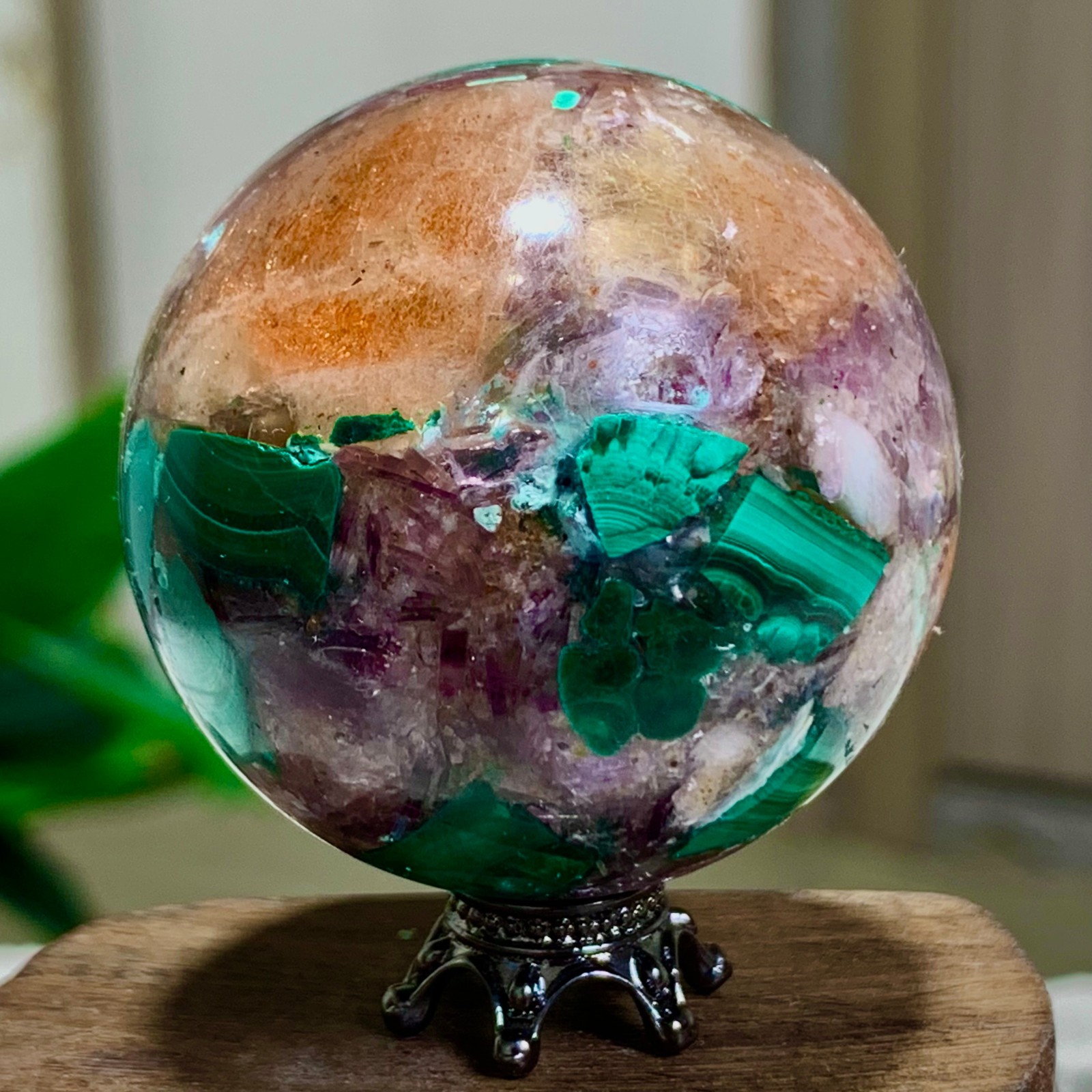 98G Newly discovered rare malachite purple mica symbiotic sphere restoration