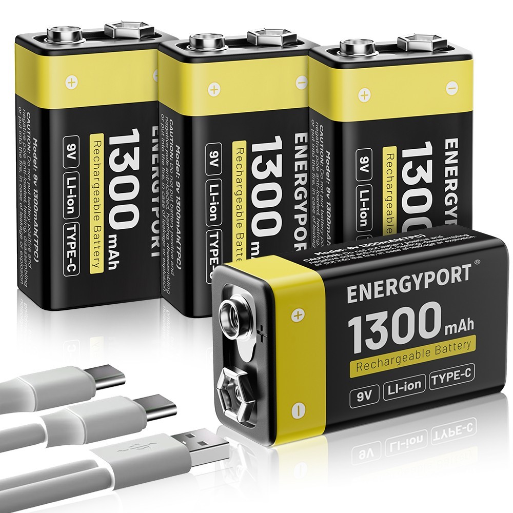 4Pcs 9V 9 Volt Li-ion USB Rechargeable Batteries 1300mAh Lithium Ion Battery